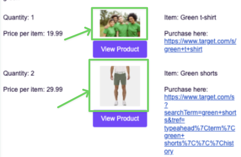 Email of a product loop abandoned cart example showing two dynamic images in separate rows
